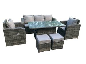 Rattan Sofa 7 Sitzer Gartenmöbel Set Grau - Polyrattan - Stein - 80 x 68 x 140 cm