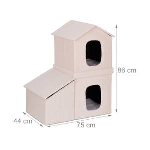 Maison pliable pour chats sur 2 étages Beige - Blanc - Bois manufacturé - Matière plastique - Textile - 75 x 86 x 44 cm