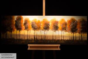 Bild handgemalt Im Antlitz der Sonne Schwarz - Orange - Massivholz - Textil - 150 x 50 x 4 cm