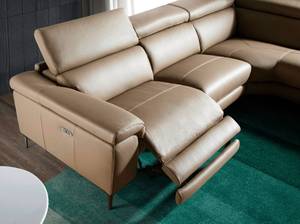 Canapé d'angle en cuir avec relax Gris - Cuir véritable - Textile - 295 x 97 x 232 cm