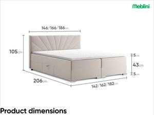 Boxspringbett John Creme - Breite: 186 cm - H3