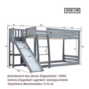 Etagenbett Jupitur Ⅵ Grau - Holzwerkstoff - Metall - Massivholz - Holzart/Dekor - 154 x 133 x 254 cm