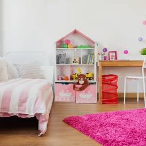Kinderregal mit Dach im Schwan-Design Pink - Weiß - Holzwerkstoff - 75 x 128 x 34 cm