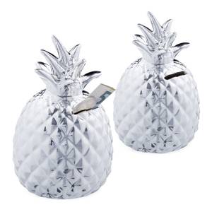 2 x Spardose Ananas in Silber Silber - Keramik - Textil - 9 x 16 x 9 cm