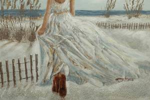 Tableau peint Eye on the Horizon Marron - Blanc - Bois massif - Textile - 100 x 70 x 4 cm