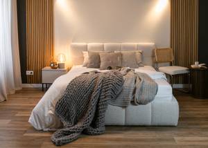 Bett mit Polsterrahmen CLOUDY Ecru - Breite: 200 cm