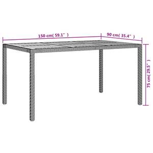 Gartentisch 3011706 Grau - Metall - Kunststoff - Polyrattan - 90 x 75 x 150 cm