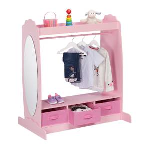 Garde-robe pour enfant avec miroir Rose foncé - Bois manufacturé - Verre - Textile - 98 x 107 x 61 cm