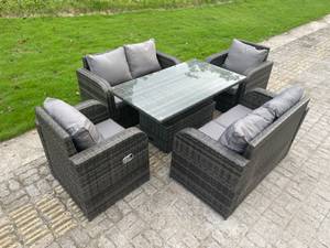 Rattan Gartenmöbel Set Sofa 6-Sitzer Grau - Polyrattan - Stein - 68 x 68 x 140 cm