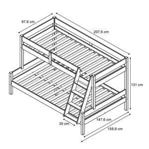 Lit superposé Everest avec sommiers Blanc - Bois massif - 207 x 131 x 138 cm