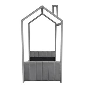 Hausbett Samt Leon Grau - Massivholz - 99 x 190 x 211 cm