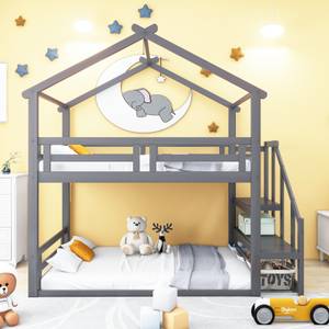 Kinderbett Hausbett Terra Ⅰ Grau - Holzwerkstoff - Metall - Massivholz - Holzart/Dekor - 96 x 222 x 244 cm