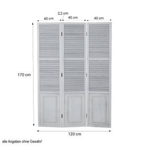 Paravent 3-teilig mit Lamellen 1363 Weiß - Holz teilmassiv - 120 x 170 x 2 cm