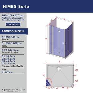 Bad Eckdusche Falttür Glas Pendeltür 100 x 100 cm