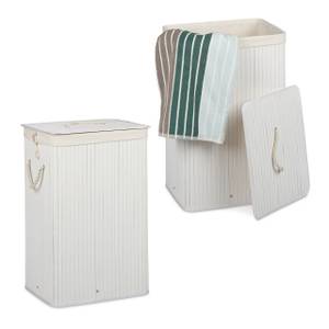 Relaxdays Panier à linge couvercle 2 compartiments corbeille bambou coffre  à linge 72 litres, blanc