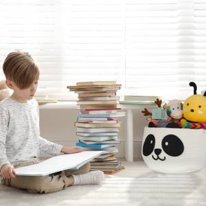 Corbeille de rangement enfants Panda Noir - Blanc - Textile - 35 x 25 x 35 cm