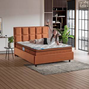 Boxspringbett Sannos Orange - Holzwerkstoff - Metall - Textil - 140 x 120 x 215 cm