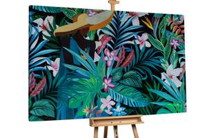 XXL Bild handgemalt Die Blütensammlerin Grün - Pink - Massivholz - Textil - 180 x 120 x 4 cm