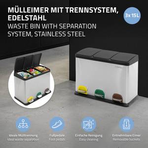 Mülleimer mit 3x 15L Behälter Silber