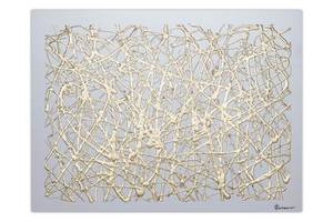 Acrylbild handgemalt Lines of Fate Gold - Weiß - Massivholz - Textil - 100 x 75 x 4 cm