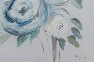 Acrylbild handgemalt Duftende Rosen Blau - Weiß - Massivholz - Textil - 60 x 60 x 4 cm