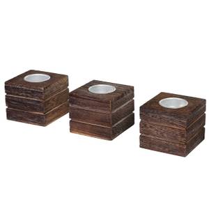 bougeoir pour bougies Leuca (lot de 3) Marron - Bois/Imitation - En partie en bois massif - 8 x 7 x 8 cm