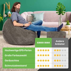 2er Set XXL Sitzsack + Pouf - Cordstoff Grau - Textil - 90 x 110 x 90 cm