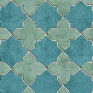 Papier peint imprimé Azulejos Beige - Bleu - Vert