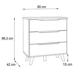 Commode 3 tiroirs décor chêne et blanc Marron - Bois manufacturé - 80 x 86 x 42 cm