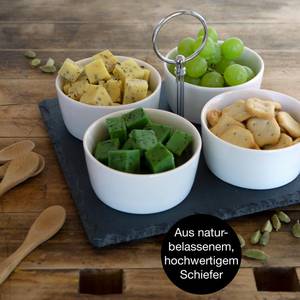 Schieferplatte mit 4 Dipschalen + Löffel Keramik