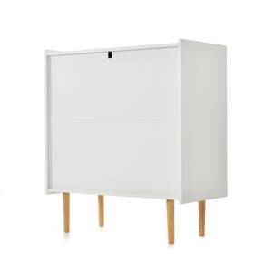 Kommode NaturⅢ Weiß - Holzwerkstoff - Rattan - Massivholz - 40 x 90 x 81 cm