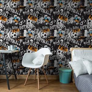 Papier Peint football graffiti sport Noir - Bleu - Gris - Orange - Blanc - Papier - 53 x 1000 x 1000 cm