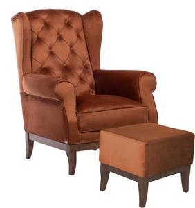 Sessel mit Hocker WINDSOR Chesterfield Orange - Massivholz - 85 x 110 x 80 cm