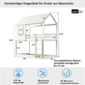 Etagenbett HomeyⅠ Weiß - Holzwerkstoff - Massivholz - Holzart/Dekor - 98 x 221 x 206 cm