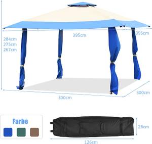 4 m x 4 m Pavillon mit Doppeldach Blau