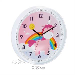 Einhorn Wanduhr Schwarz - Pink - Weiß - Metall - Kunststoff - 30 x 30 x 5 cm