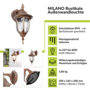 Lampe murale d'extérieur MILANO Cuivre - Gris métallisé - Vert - Argenté / Gris - Gris argenté