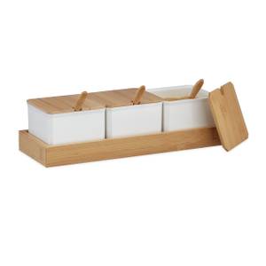 Gewürzbehälter Set mit Löffel & Deckel Hellbraun - Weiß