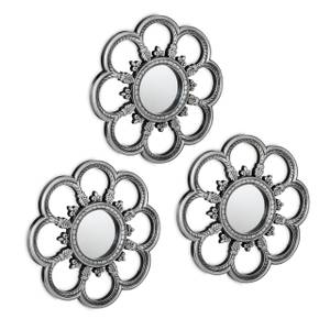 Spiegel 3er Set Blume Schwarz - Silber - Glas - Kunststoff - 26 x 26 x 2 cm