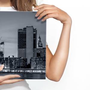 Panoramabild New York bei Nacht 3D Schwarz - Grau - Weiß - Textil - 145 x 45 x 45 cm