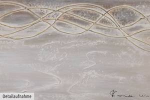 Tableau peint Terre qui tremble Beige - Marron - Bois massif - Textile - 100 x 75 x 4 cm