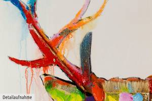 Tableau peint Le cerf multicolore Bois massif - Textile - 80 x 80 x 4 cm