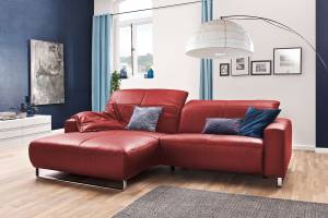 Ecksofa YORK Hochglanz Rot - Armlehne davorstehend links - Ecke davorstehend links - Silber