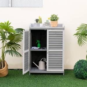 Gartenschrank mit Metall-Platte Grau - Massivholz - 47 x 100 x 67 cm