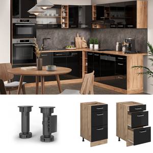 Meuble cuisine R-Line 41128 Noir brillant - Imitation chêne truffier de sonoma