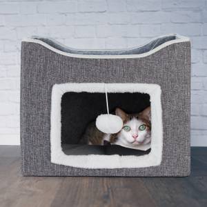 Grotte grise pour votre chat Gris - Blanc - Bois manufacturé - Textile - 40 x 32 x 40 cm