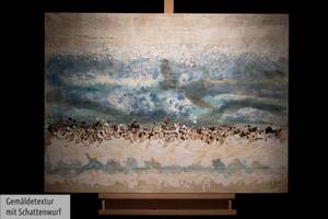 Acrylbild handgemalt Layers of Ages Beige - Blau - Massivholz - Textil - 100 x 75 x 4 cm