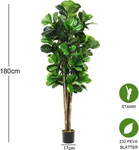 180cm Künstlicher Feigenbaum Grün - Kunststoff - 17 x 180 x 17 cm
