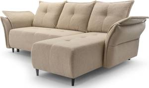 Samt Schlafsofa Verona mit Bettkasten Beige - Armlehne davorstehend rechts - Ottomane davorstehend rechts