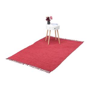 Tapis à franges rouge en coton Rouge - Textile - 120 x 1 x 180 cm